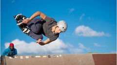 Sports Men Skateboarding rollerskates half pipe