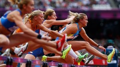 Sports woman jumping olympics 2012 hurdle