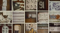 Squares graffiti mosaic paper Flags numbers cities montage