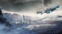 star citizen snow spaceship digital art cityscape video games