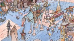 Star wars cities lightsabers cityscapes artwork traditional art 