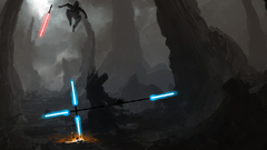 star wars sword red blue lightsaber artwork sith jedi cyan