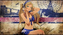 Stars Aircraft headphones navel sitting blondes blush long hair 