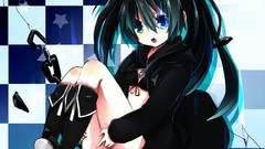 Stars Anime Shorts long hair boots blue eyes black rock shooter 