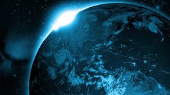 Stars blue continents Earth planets outer space