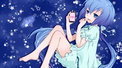 Stars blue pajamas blue hair long hair barefoot anime girls 