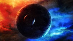Stars blue red planets science fiction outer space digital art 