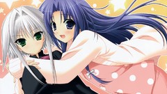 Stars blush blue hair anime girls blue eyes green eyes gray 