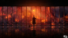 Stars cane silhouettes reflections planets observatory outer 