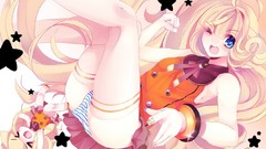 Stars Chibi blondes smiling long hair blue eyes vocaloid wink 