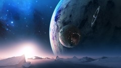 Stars clouds glacier rings landing planets science fiction 