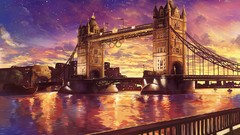 Stars clouds London England Bridges drawings cities rivers 