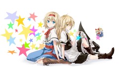 Stars dolls dress tie white background bows belts blondes 