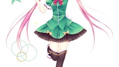 Stars dress pink hair long hair pink eyes anime girls twintails 