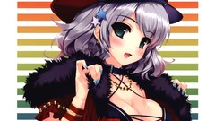 Stars hats Ribbons stripes blush smiling anime girls green eyes 