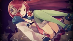 Stars horns red eyes skirts long hair anime girls sweatshirt 