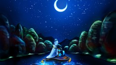 Stars moon carpet Aladdin flying rivers night sky princess 