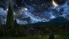 Stars moon crescent night sky tribute easel Vincent van Gogh 