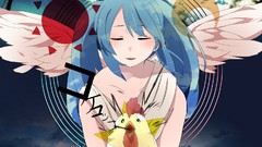 Stars moon wings angels blue hair hatsune miku vocaloid halos