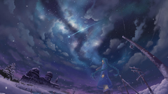 Stars night snow shooting stars winter anime girls pixiv sky