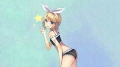 Stars number blondes tattoos blush smiling anime girls blue 