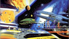 Stars paintings Jupiter planets spaceships science fiction 