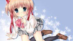 Stars Ribbons little blondes anime girls blue eyes school 
