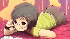 Stars room Books glasses beds bracelets smiling anime girls 