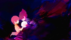 Stars spheres male pink hair anime girls green eyes closed eyes 