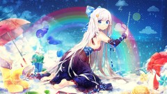 Stars sun clouds glasses dress Umbrellas hats white hair 