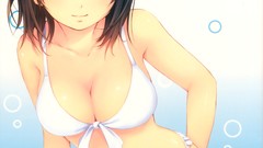 Stars text anime girls brown eyes short hair black hair 