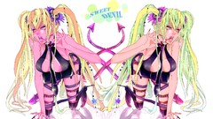 Stars text tie white background devil reflections blondes long 