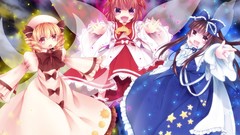 Stars wings Anime dress red eyes pink eyes anime girls brown 