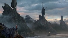 Statues Warriors water body the lord of the rings fantasy art 