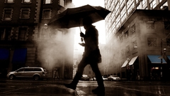 Steam streets rain low-angle