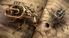 steampunk Music trumpets insect digital art musical notes