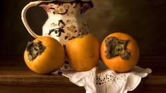 Still life fruits jug persimmons