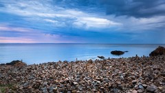 Stones clouds sky coast morning horizon sharp