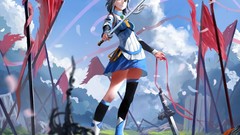 Stones clouds weapons Flags Swords long hair vocaloid bare 