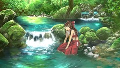 Stones nature Trees water Plants navel waterfalls sitting red 