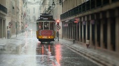 Streets rain wet trains