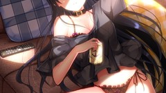 String Anime red eyes long hair anime girls bra panties 