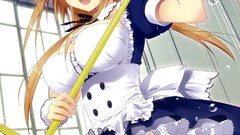 String cleaning red eyes water drops stockings anime girls 