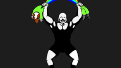 Strongman ripping leprechaun half