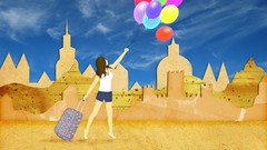 Style sand summer collage woman Holidays bag Balloons skies