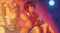 Suisei no Gargantia Anime anime girls moon blue eyes cup sitting