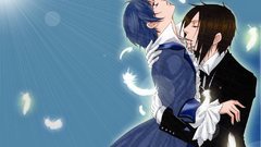 Suit blue hair feathers