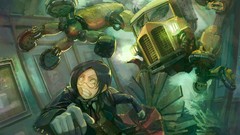 Suit mecha trucks hallway