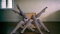 Suitcase legs wooden floor Photo manipulation artwork striped 