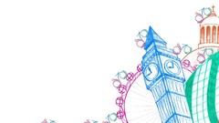 Summer simple London Big Ben white background colors 